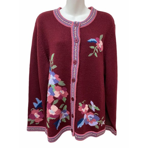The Tog Shop Sweaters - Tog Shop Cardigan Sweater Wool Blend Knit Floral